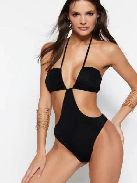 Costum de baie Trendyol fără bretele negru