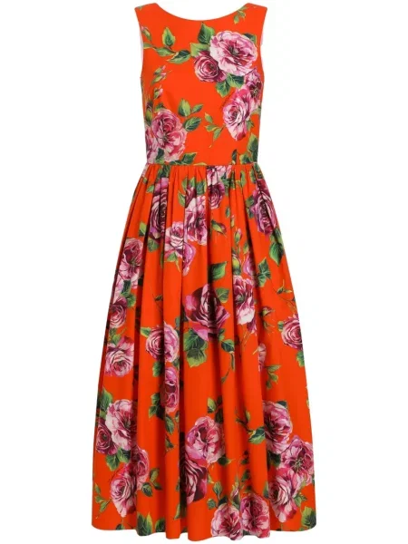 Rochie midi Dolce & Gabbana cu model floral cu imagine până la genunchi roșu