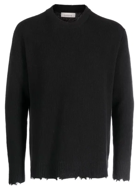 Pulover Laneus de lână zdrențuiți cu decolteu rotund