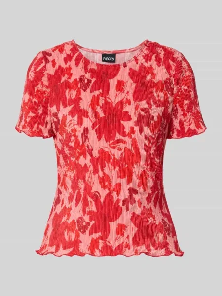 T-shirt o kroju slim fit ze wzorem na całej powierzchni model FLORA' Pieces czerwona