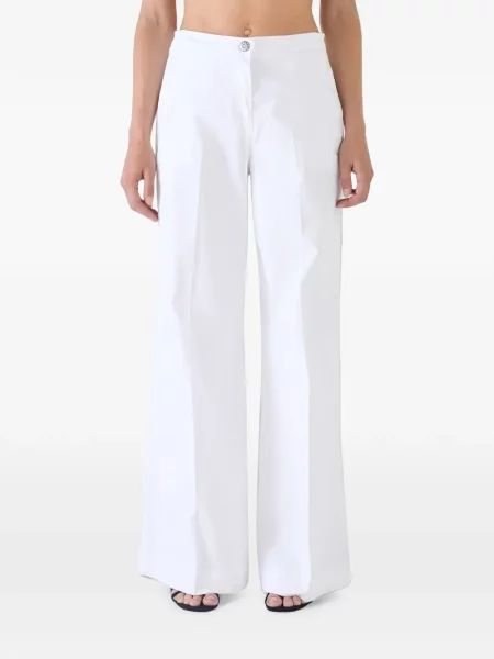 Pantaloni Shaft Jeans cu model floral evazate alb