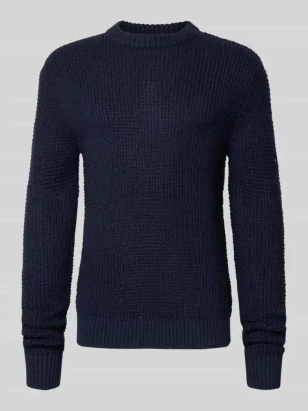 Sweter z dzianiny z prążkowanymi wykończeniami model ‘LINK’ Jack & Jones granatowy
