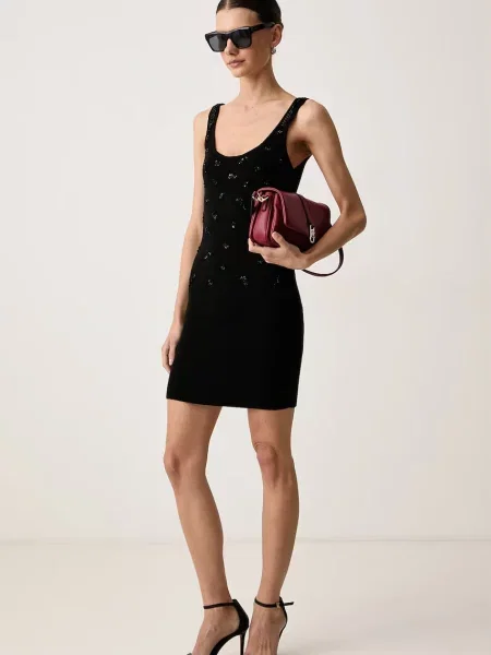 Armani Exchange rochie tricotată cu vâscoză negru