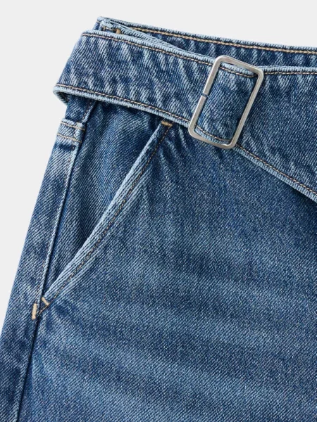 Jeansy wide leg z apaszką Dzieci 9 MANGO KIDS ciemnoniebieski