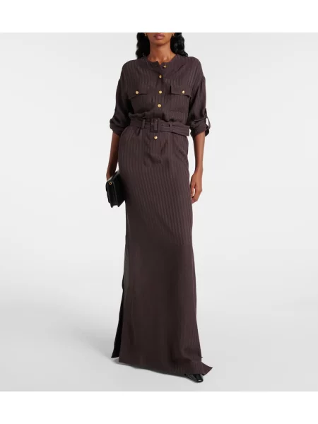Rochie tip cămașă Tom Ford cu dungi de costum maro