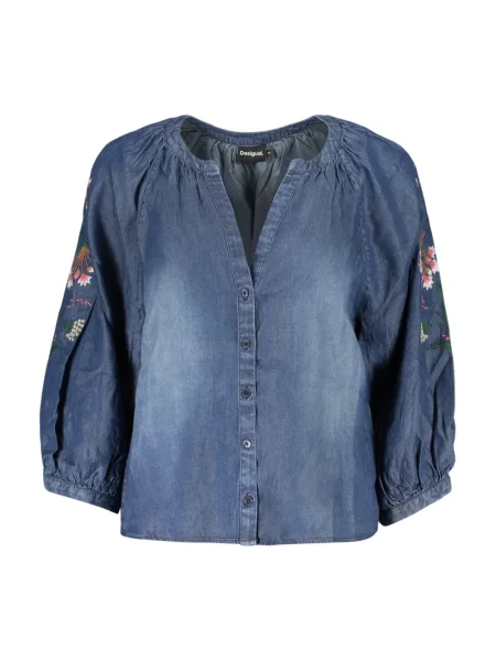 Bluzka Desigual z długim rękawem niebieska