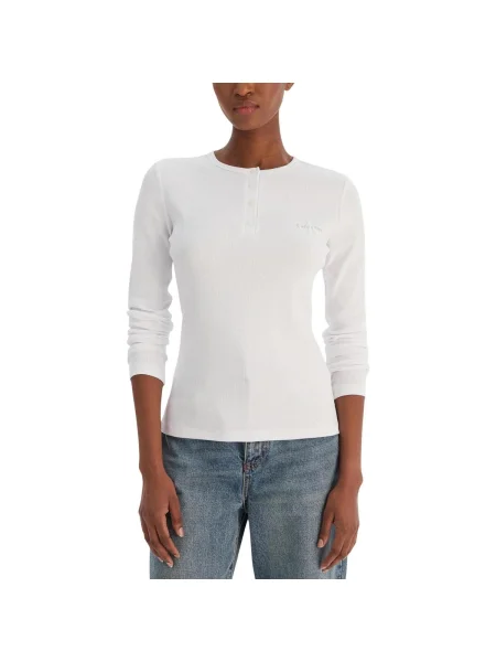 Tricou mânecă lungă Calvin Klein Jeans alb