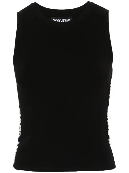 Top Dkny din jacard cu nervuri cu autograf negru