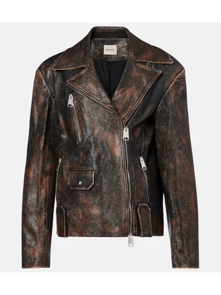 Kurtka skórzana Khaite z przetarciami biker czarna