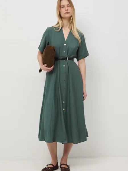 Medicine sukienka rozkloszowana z wiskozą zielona