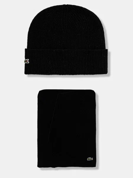 Lacoste De lână șal + căciulă negru
