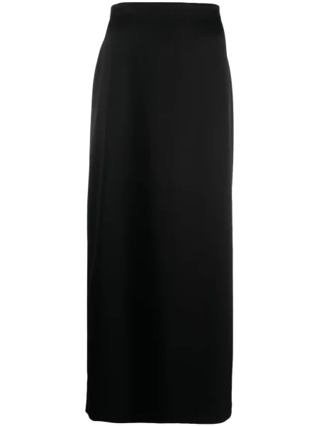 Fustă midi Lanvin din satin până la genunchi negru