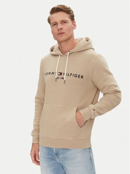 Суичър с качулка Tommy Hilfiger с качулка с апликация бежово