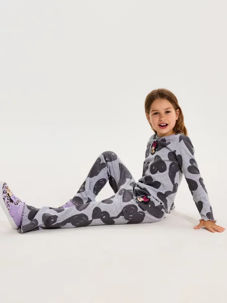 Sinsay kalhoty flare s výšivkou Minnie Mouse šedá