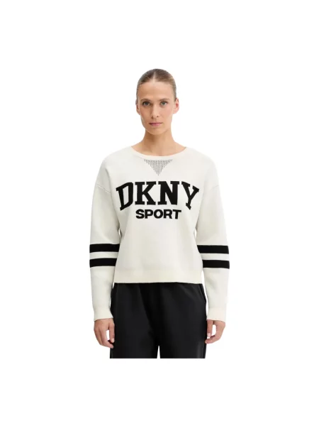Sweter Dkny w paski z logo beżowy