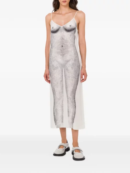 Rochie Moschino cu imagine de costum alb