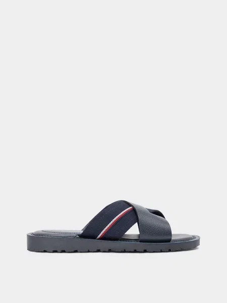Шкіряні Шльопанці Tommy Hilfiger CORE HILFIGER LTH CRISS C SAND темно-синій сині