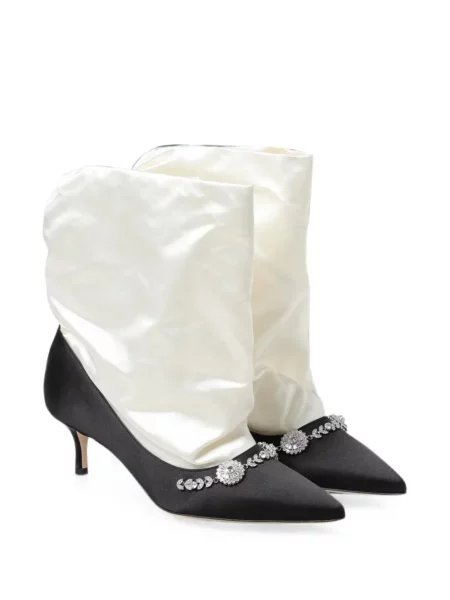 Cizme scurte Manolo Blahnik din satin alb