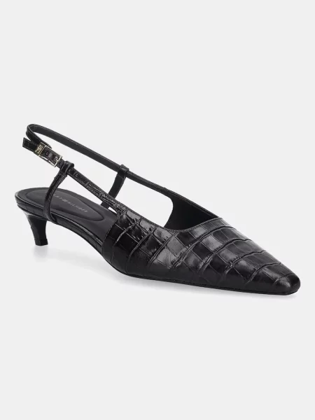 Кожени обувки с тънък Tommy Hilfiger CROC SLINGBACK SLANTED HEEL кафяво черно