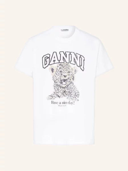 Ganni T-Shirt beige biała