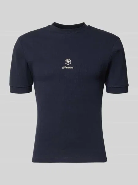 Koszulka T-shirt o kroju slim fit z naszywanym logo Prohibited granatowa