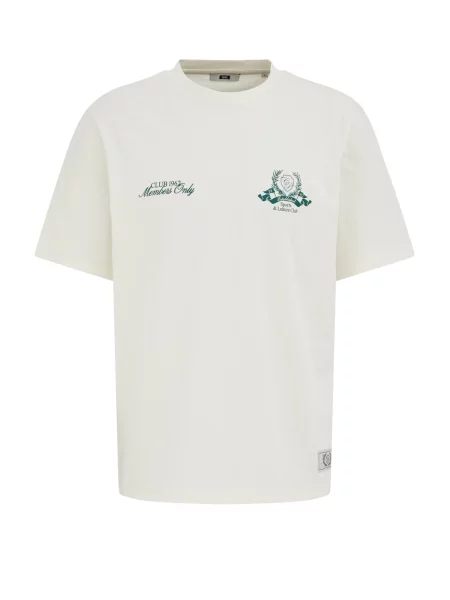 WE Fashion Majica Côte d'Azur temno zelena / off-bela bela