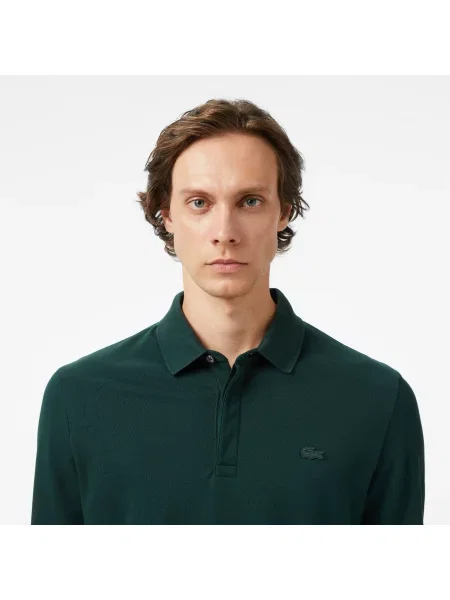 Lacoste Koszulka Polo Z Długim Rękawem Smart Paris Z Elastycznej Bawełny zielona