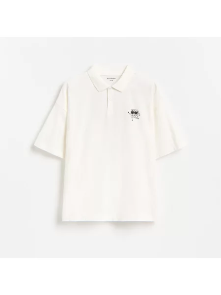 Reserved Tričko polo s potiskem krémová