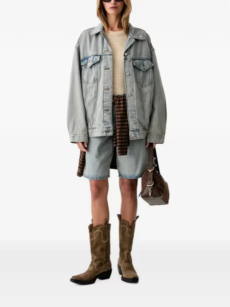 Pantaloni scurți din denim Levi's® din dantelă zdrențuiți cu talie înaltă albastru