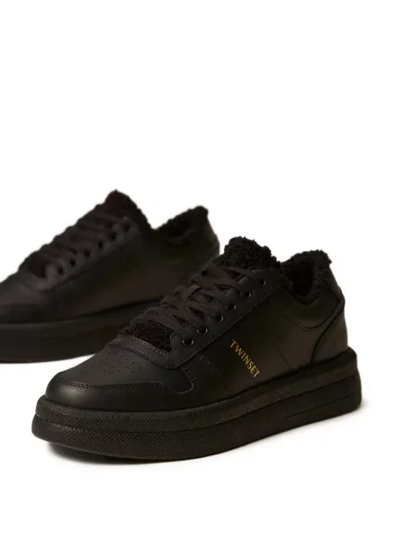 Sneakerși Twinset cu șireturi din dantelă negru