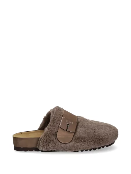 Papuci de casă Scholl cu cataramă cu bretele maro