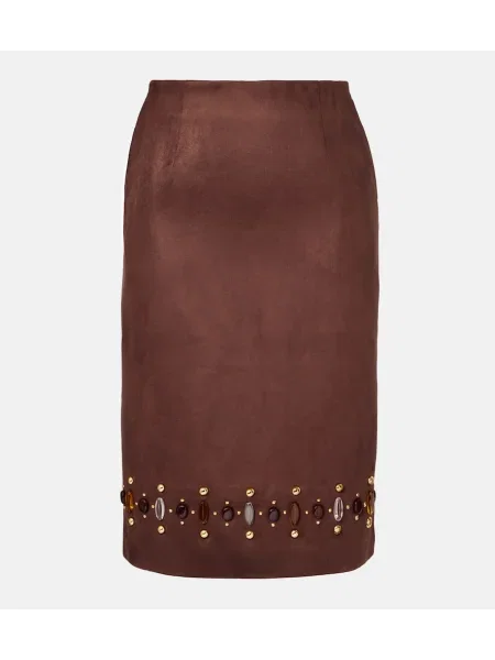 Osłona spódnica ołówkowa Xu Zhi zamszowa brązowa