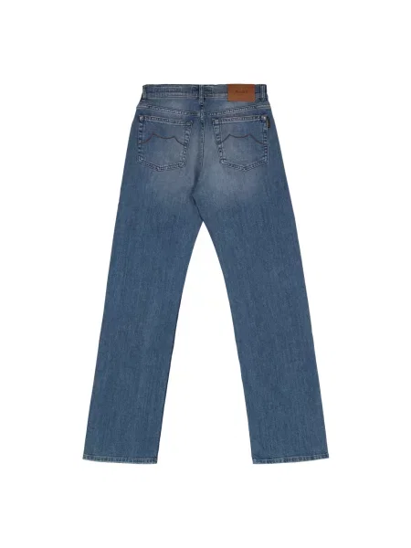 Jeansy straight leg Moorer skórzane z logo niebieskie
