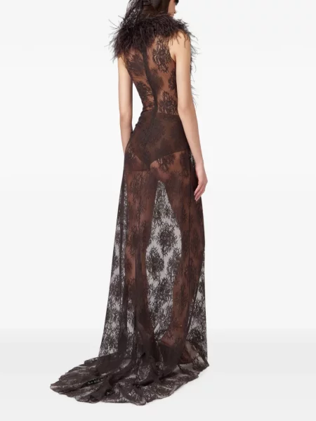 Rochie maxi Giuseppe Di Morabito cu pene din dantelă maro