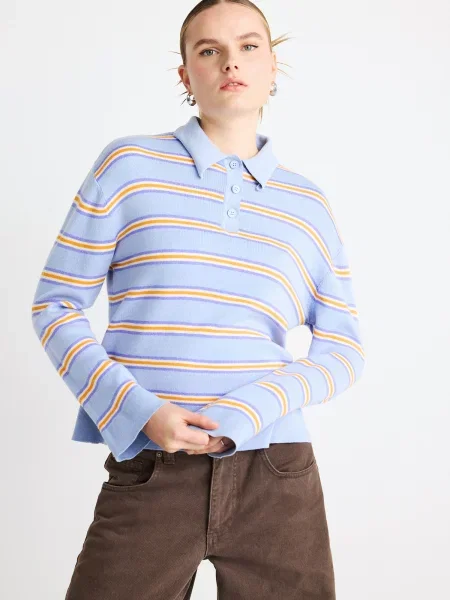 Gina Tricot Pulóver kék / világoskék / narancs fehér