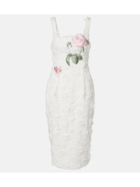 Rochie midi Leo Lin cu model floral din dantelă până la genunchi alb