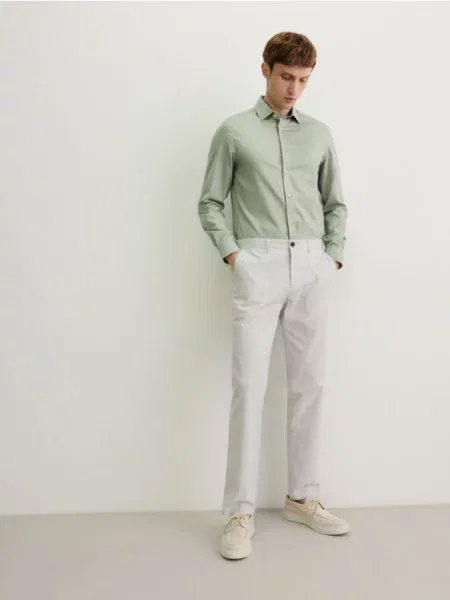 Reserved Штани чінос з льону вузькі світло-сірий сірі