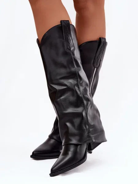 Botine Boto din piele cowboy negru