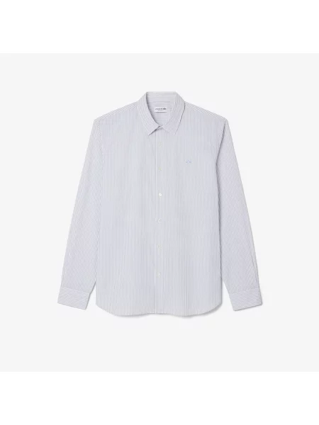 Lacoste Koszula Z Popeliny W Paski Regular Fit niebieska