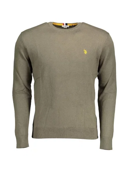 Pulover U.s. Polo Assn. cu broderie cu decolteu rotund verde