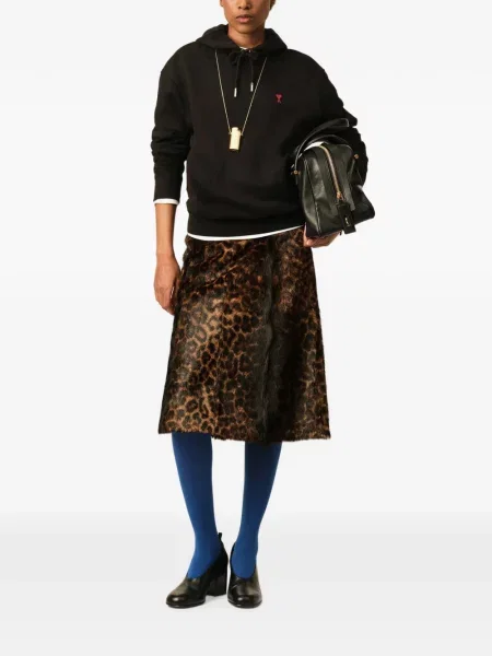 Fustă din piele Ami Paris cu imagine cu model leopard maro
