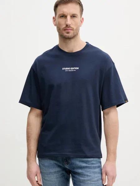 Tričko Alpha Industries Studio Edition BP T tmavomodrá s aplikací