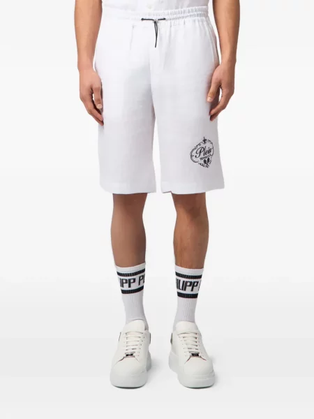 Haftowane szorty Philipp Plein ze sznurkiem białe