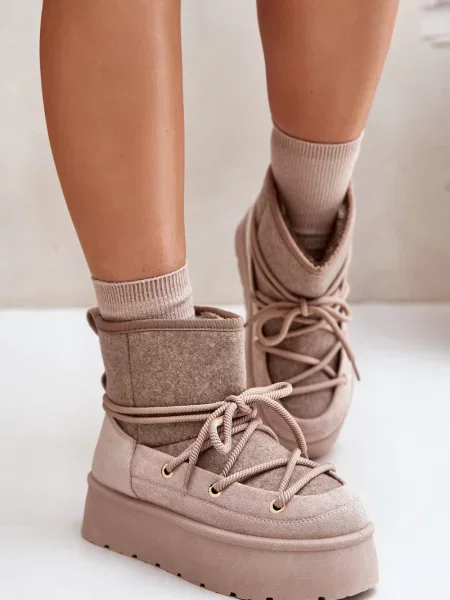 Kozačky Boto na platformě s vázáním béžové