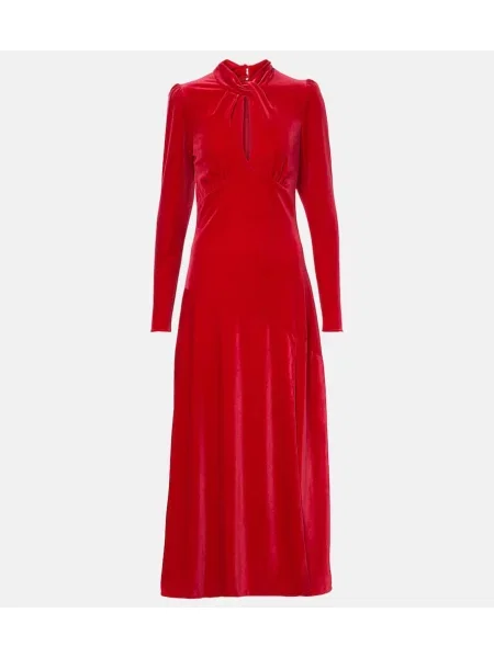 Midi obleka Ganni iz rebrastega žameta rdeča