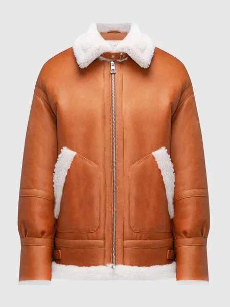 Дублянка з контрастним окантуванням хутром Babe Pay Pls коричнева