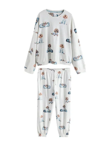 Next Pijama bleumarin / albastru deschis / maro cappuccino / deschis gri