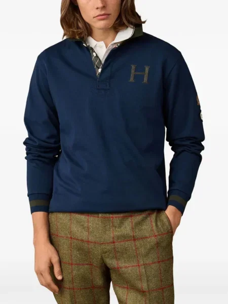 Lung tricou polo Hackett London cu autograf albastru