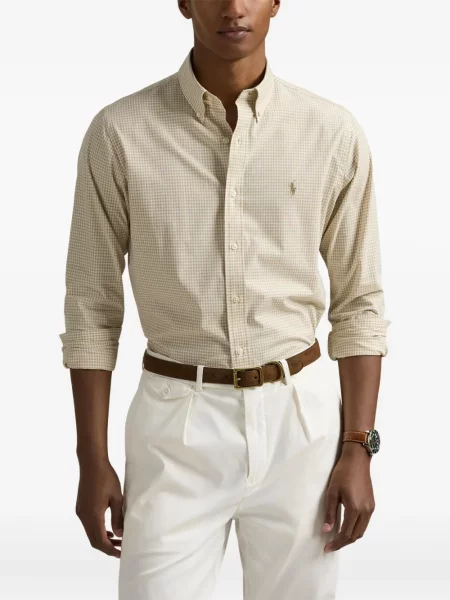 Ленена карирана риза Polo Ralph Lauren бродирана синьо