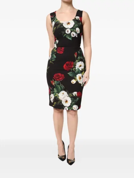 Rochie midi Dolce & Gabbana fără mâneci cu model floral cu imagine negru